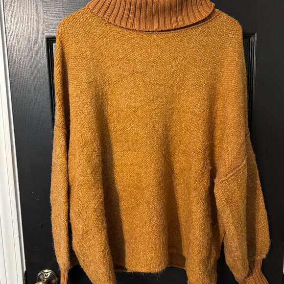 Free People Tops - Free People Womens Oversized Cowel Neck Sweater Brown Yellow Orange Small